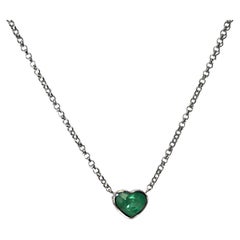 Heart shape Columbian Emerald necklace 14k White Gold