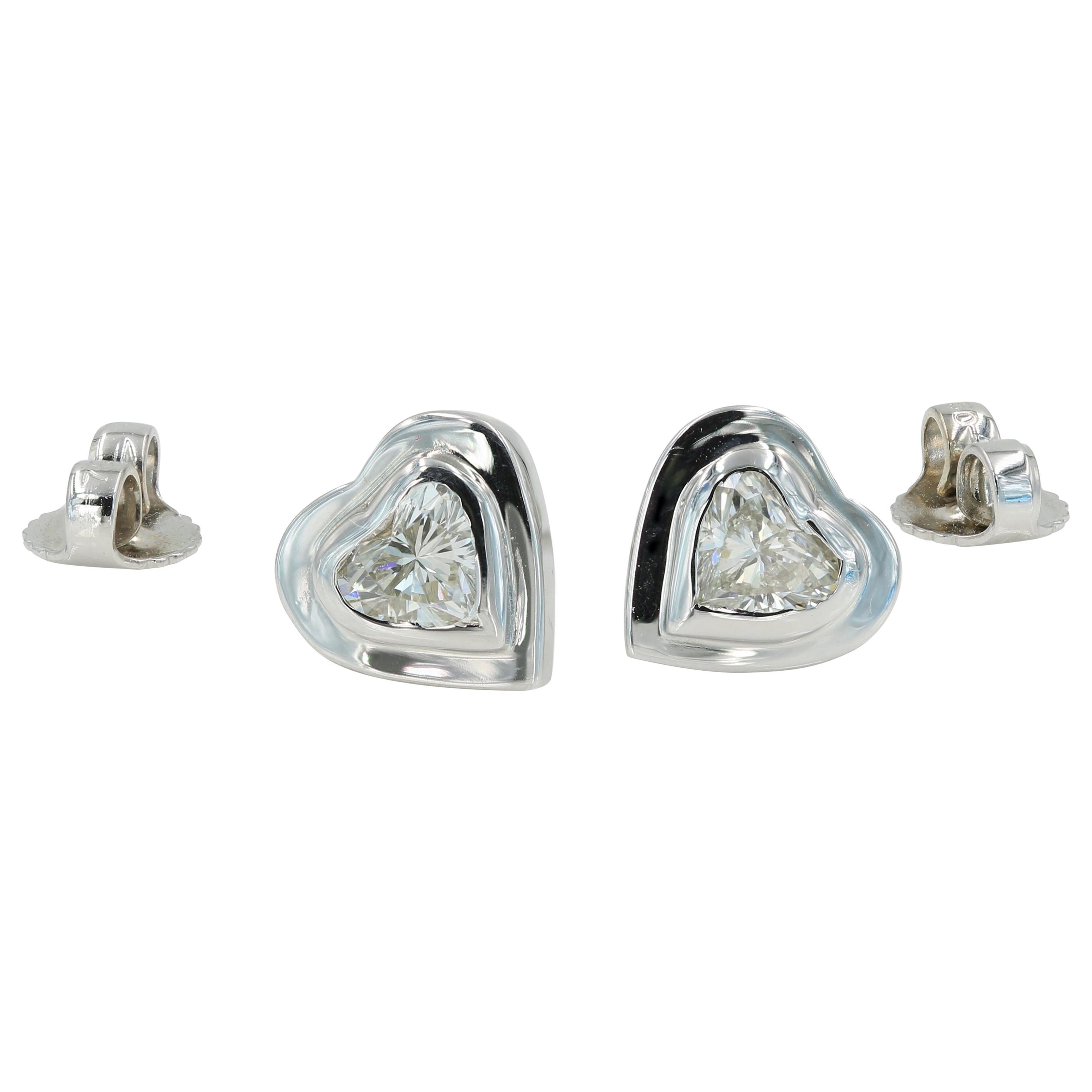 Heart Shape Cut Diamond Stud Earrings 2 =0.79 Carat in 18 Karat White Gold For Sale