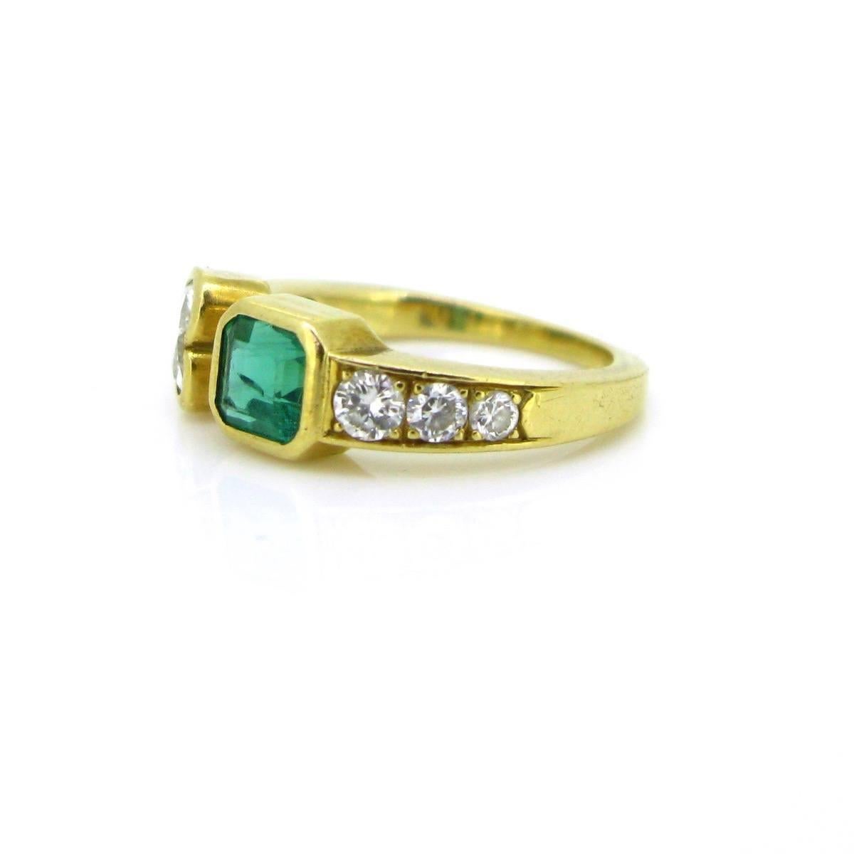 Heart Shape Diamond and Emerald Diamonds Ring, 18kt Yellow Gold, France 1