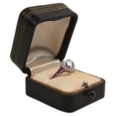 Heart Engagement Ring. 0.80ct Heart Shape Diamond Ruby Accent Ring Platinum