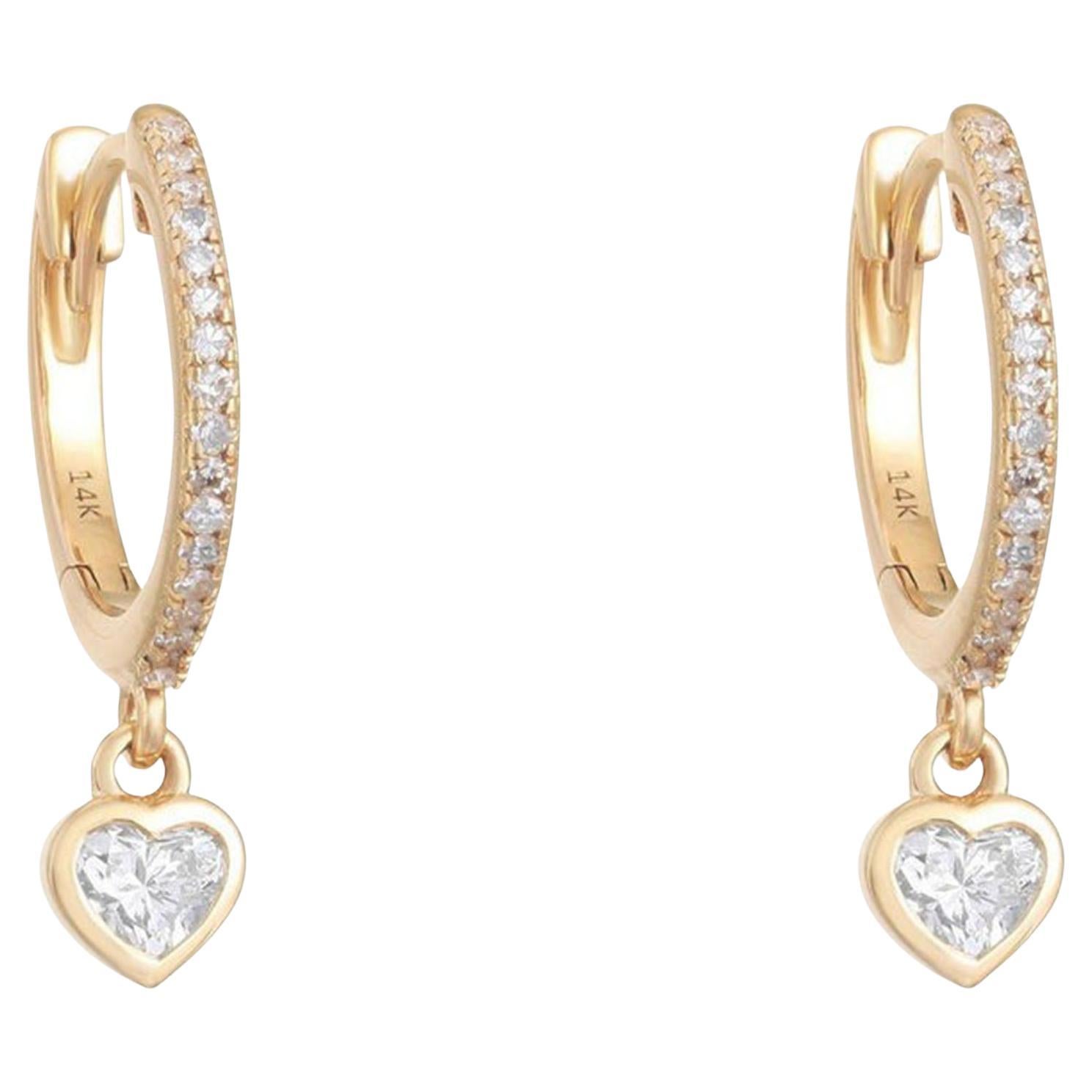 Heart Shape Diamond Bliss 14K (or 18k upon request) Yellow Gold Earrings For Sale