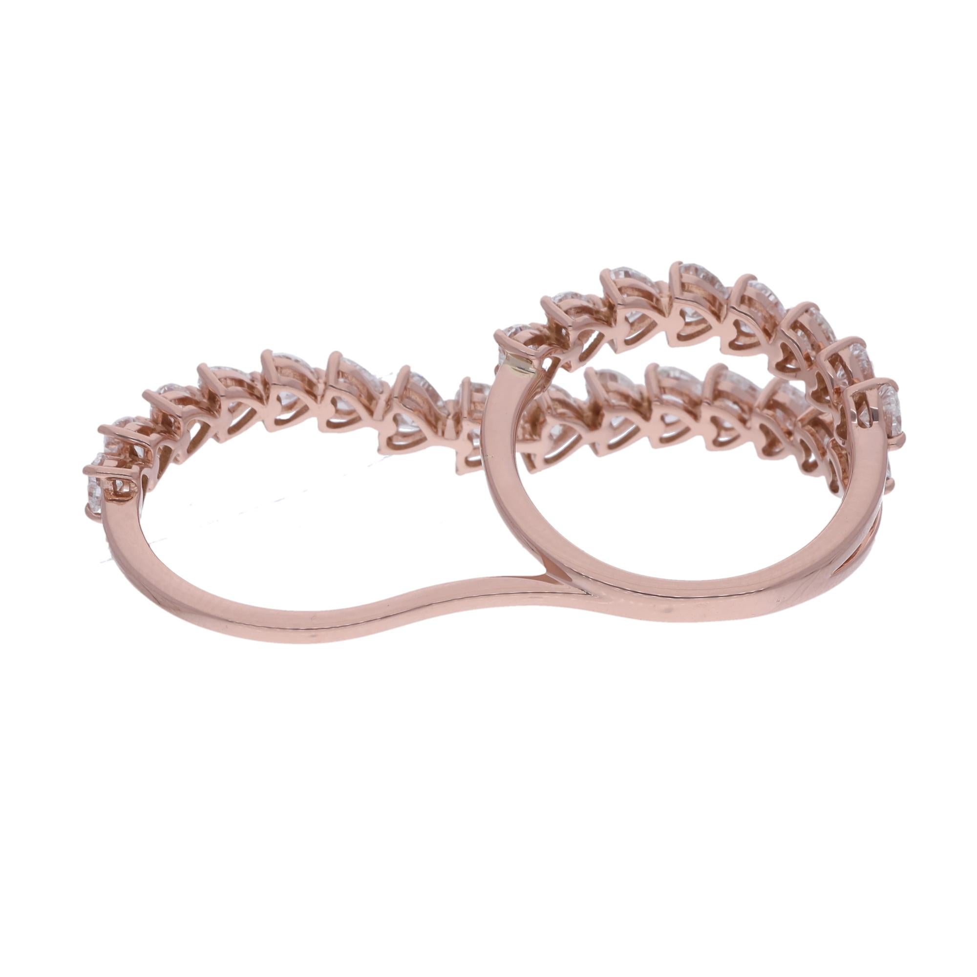 For Sale:  Heart Shape Diamond Double Finger Ring 18 Karat Rose Gold Handmade Fine Jewelry 2