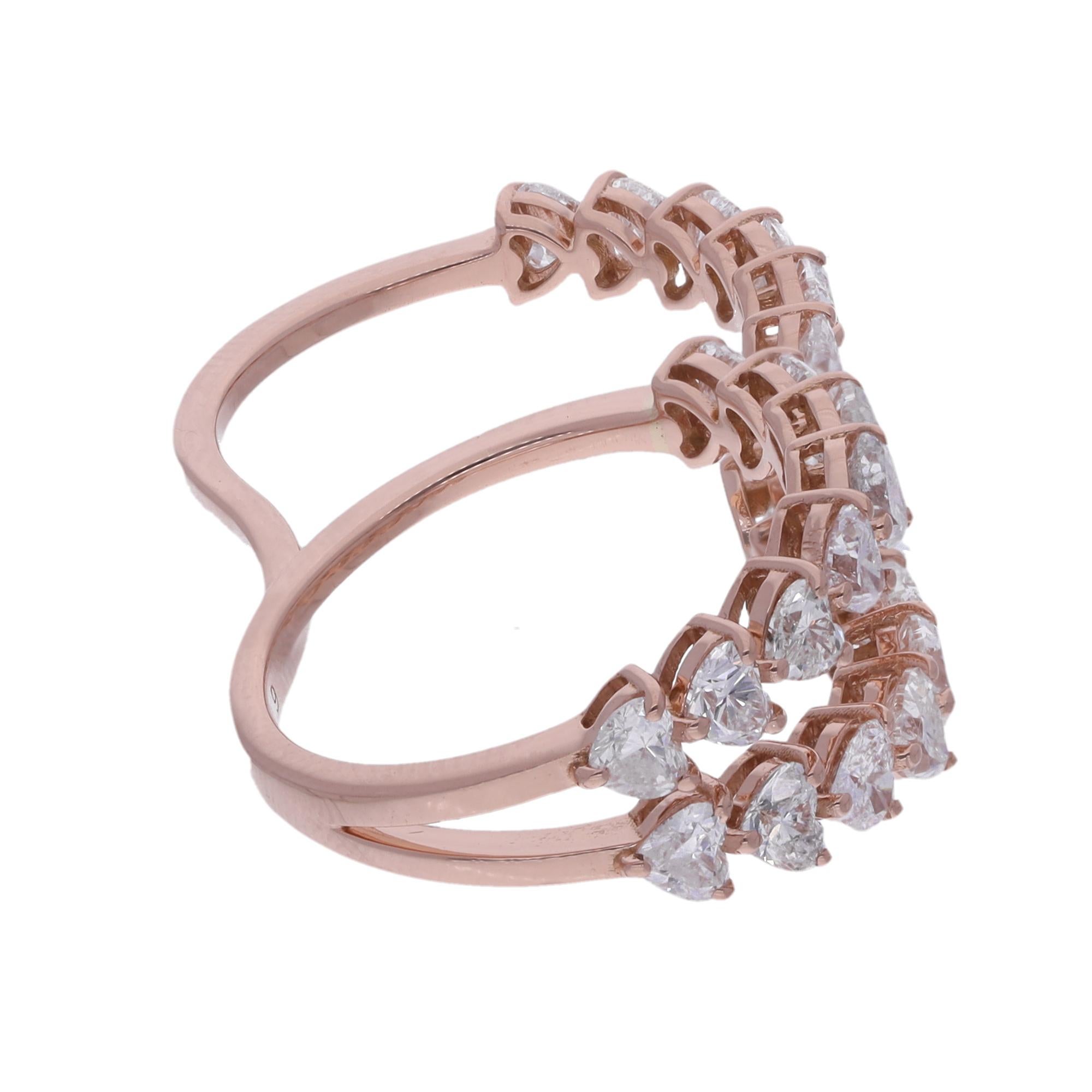 For Sale:  Heart Shape Diamond Double Finger Ring 18 Karat Rose Gold Handmade Fine Jewelry 3