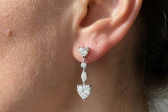 Heart Shape Diamond Drop Earrings 3.50 Carat 18K White Gold G SI1 Elegant