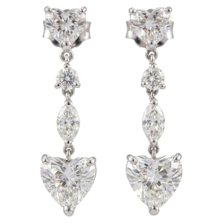 Boucles d'oreilles pendantes en diamant en forme de coeur 3.50 carats or blanc 18K G SI1 Elegant