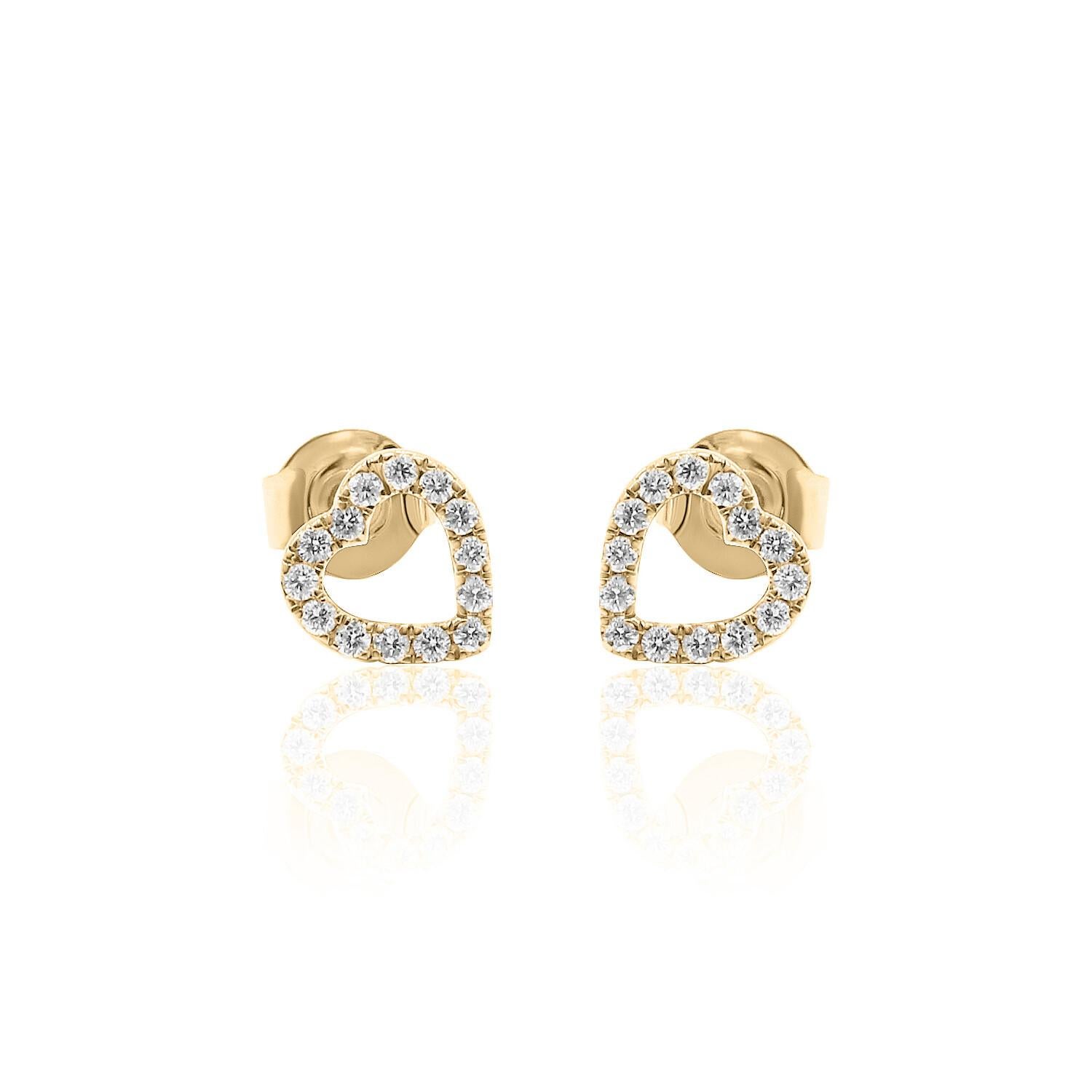 Contemporary Heart Shape Diamond Earrings 14K, White, Yellow, and Rose Gold