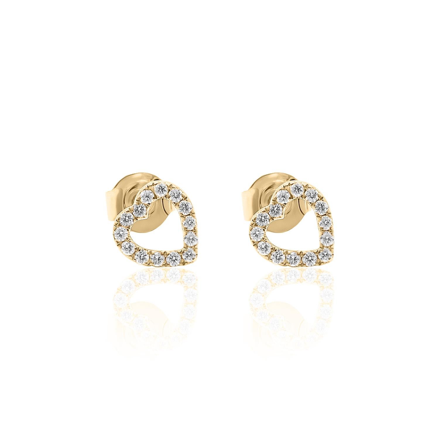 Round Cut Heart Shape Diamond Earrings 14K, White, Yellow, and Rose Gold