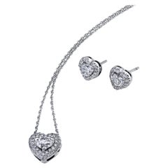 Heart Shape Diamond Earrings and Pendant Set 2.79 Carat Platinum/18KWG