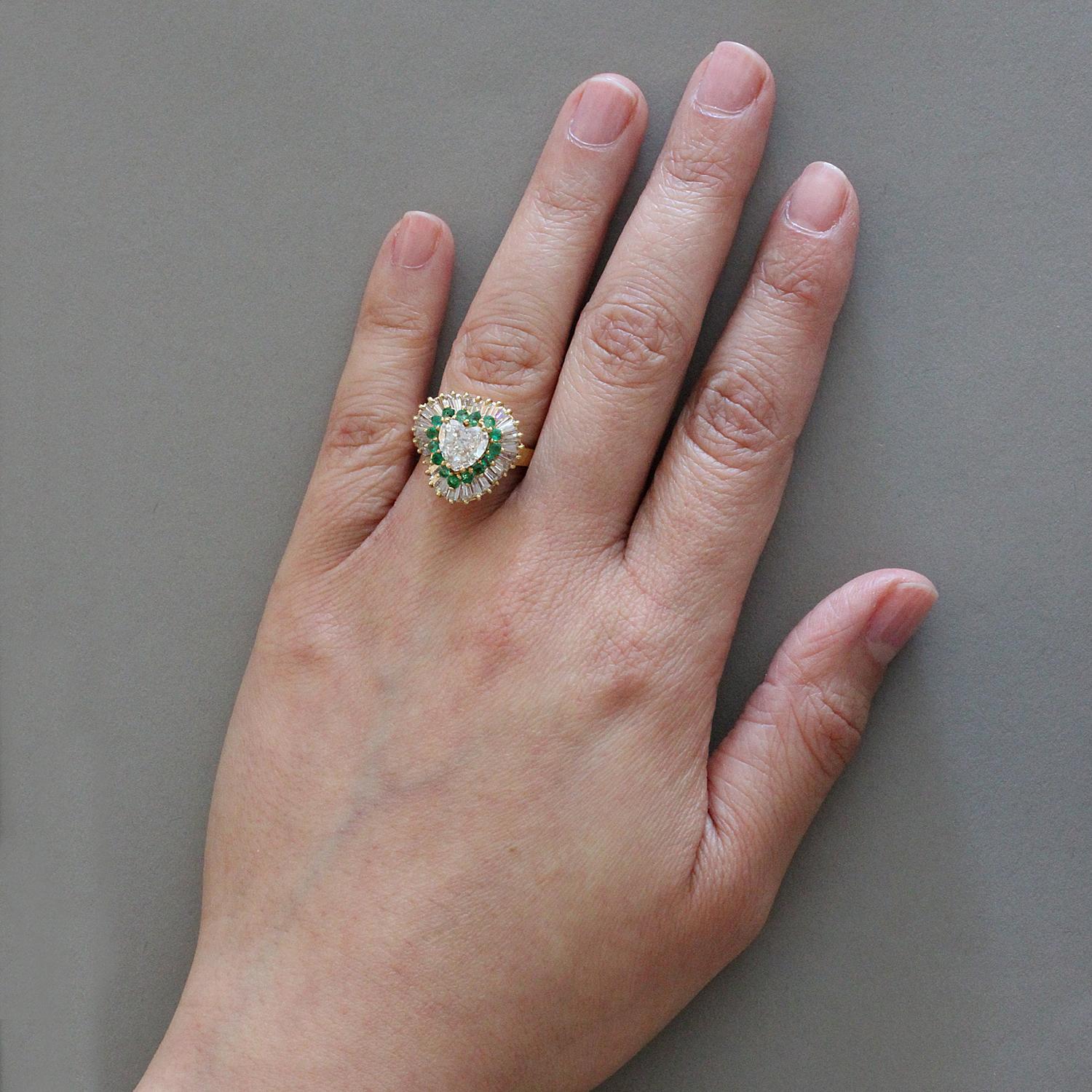 Heart Shape Diamond Emerald Halo Gold Ring 2