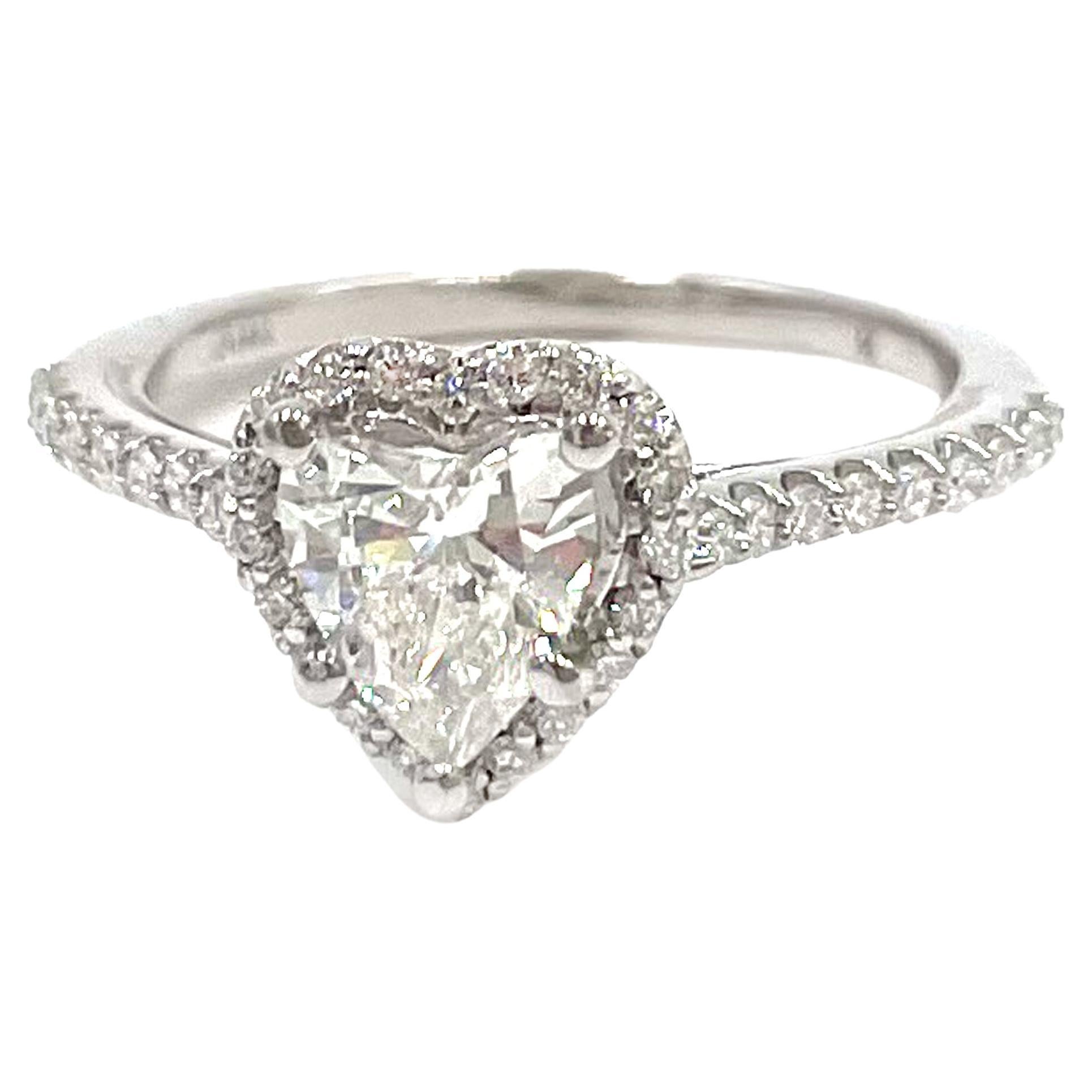 Heart Shape Diamond with Diamond Halo Engagement Ring, 1.7 Carat TW, K