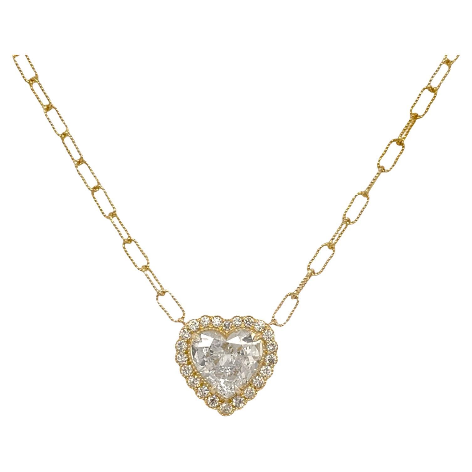 Heart Shape Diamond Halo Pendant in 14K Yellow Gold