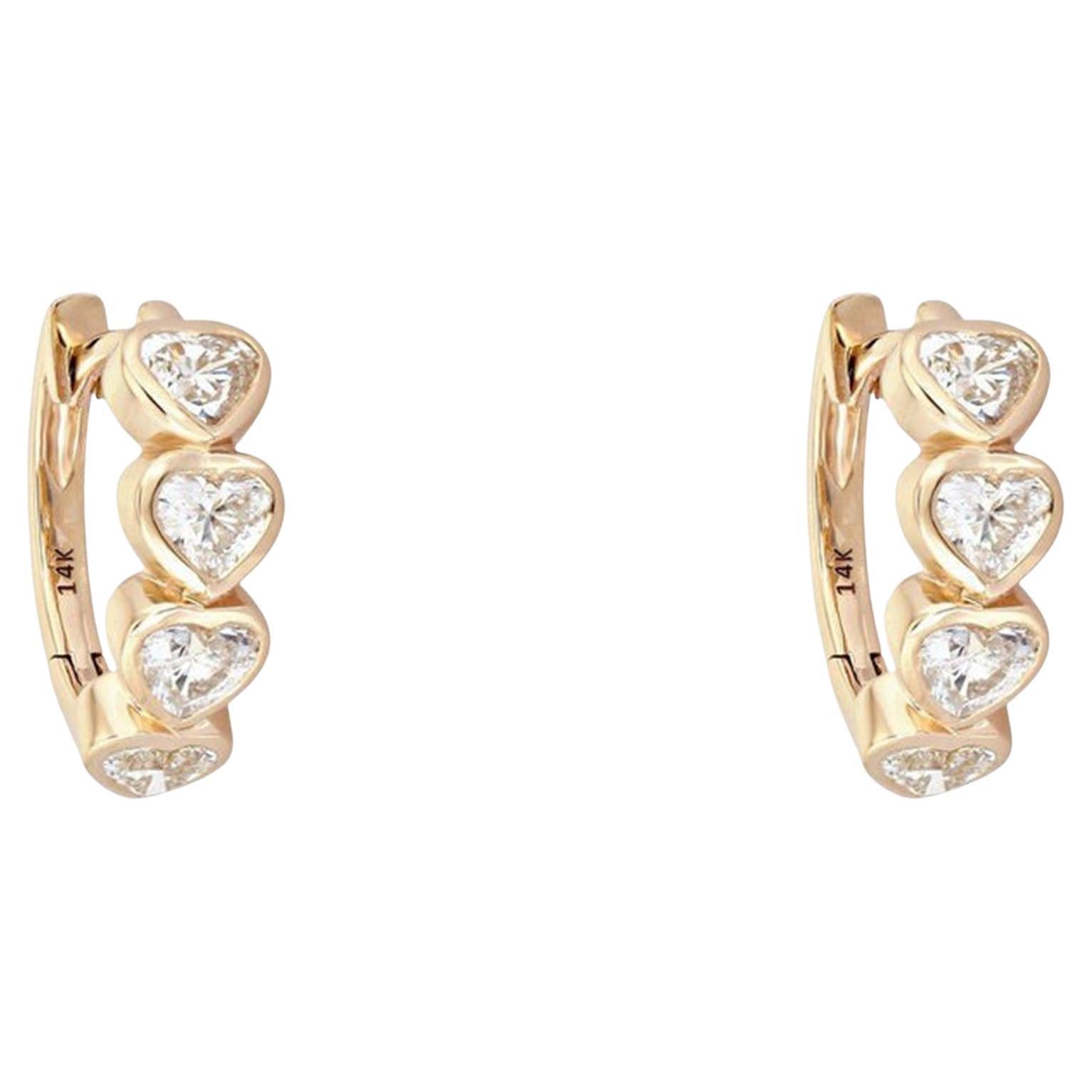 Heart Shape Diamond (or 18k upon request) 14K Yellow Gold Huggie Earrings