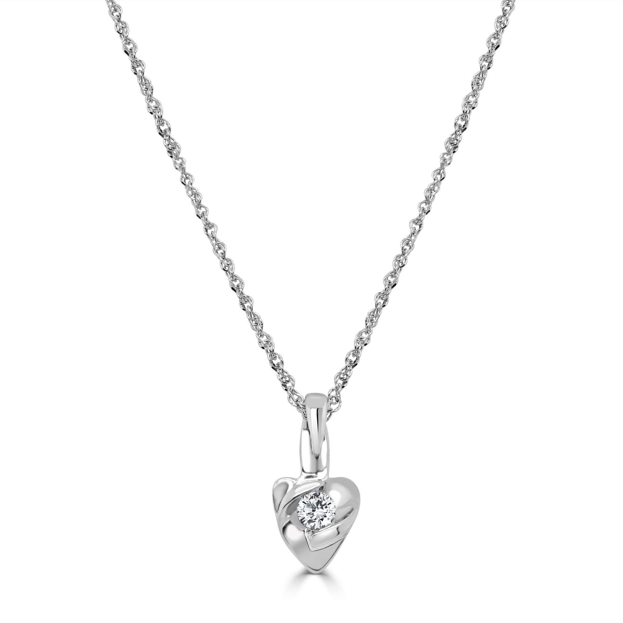 18 Karat White Gold 0.09 Carat Diamond Chain Necklace Wedding Fine Jewelry 

You will fall head over heels in love with this breathtaking heart shape pendant.Gentle and elegant heart shape pendant is crafted in a sleek white gold. Featuring round