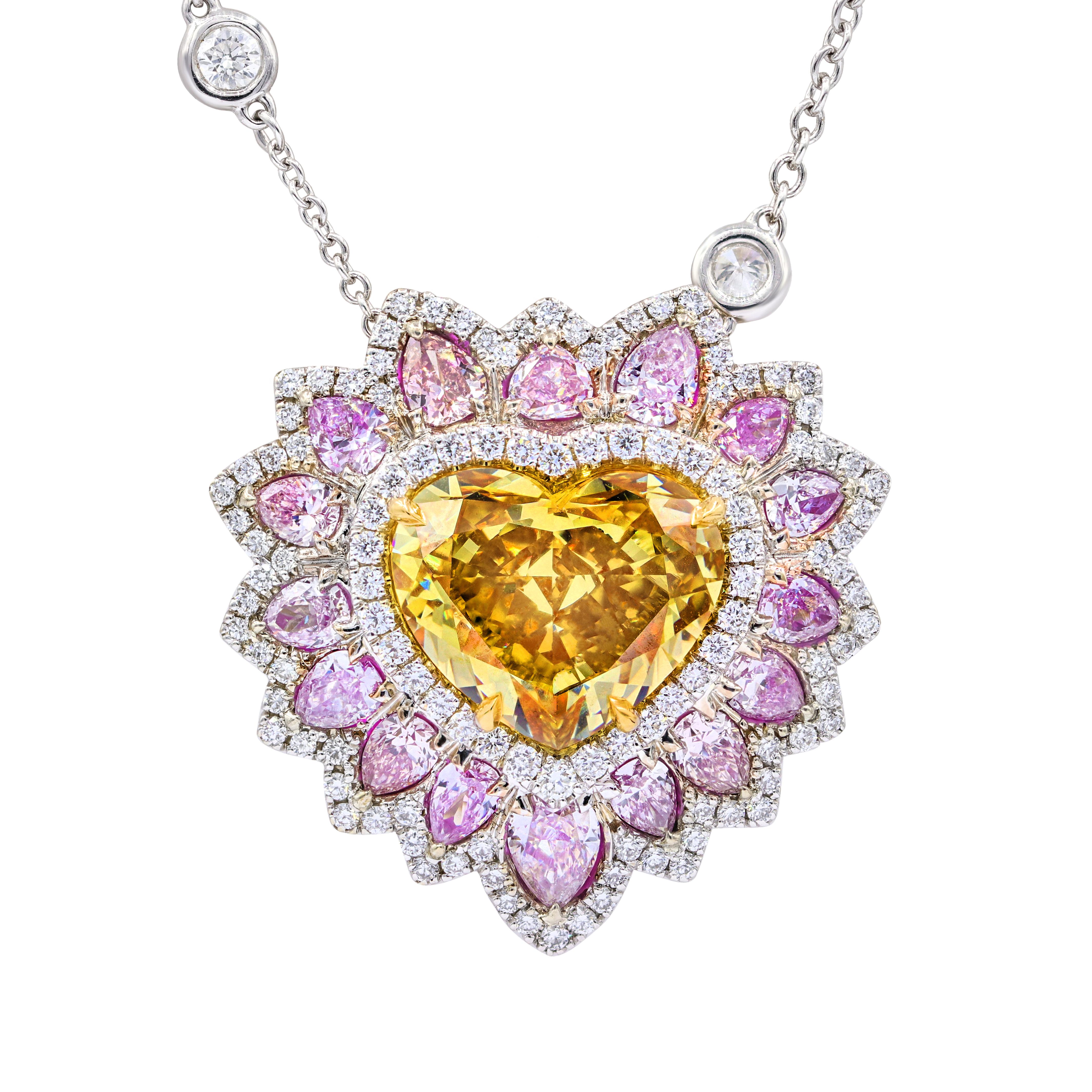 Heart Shape Diamond Pendant with Brownish Yellow Diamond