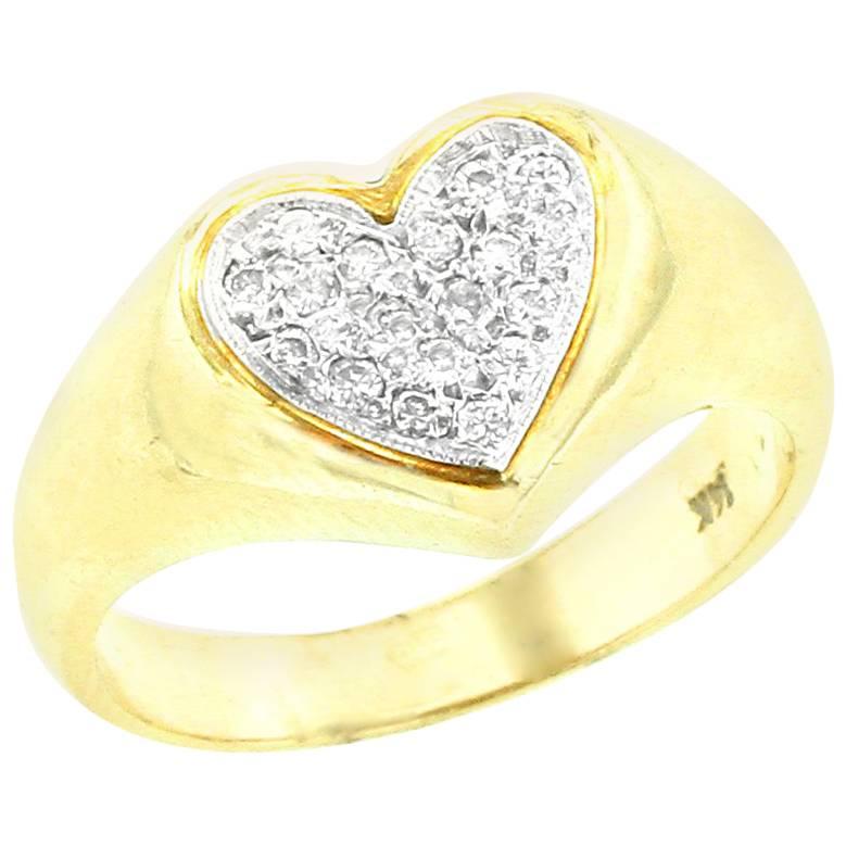 Heart Shape Diamond Ring, 14 Karat Yellow Gold