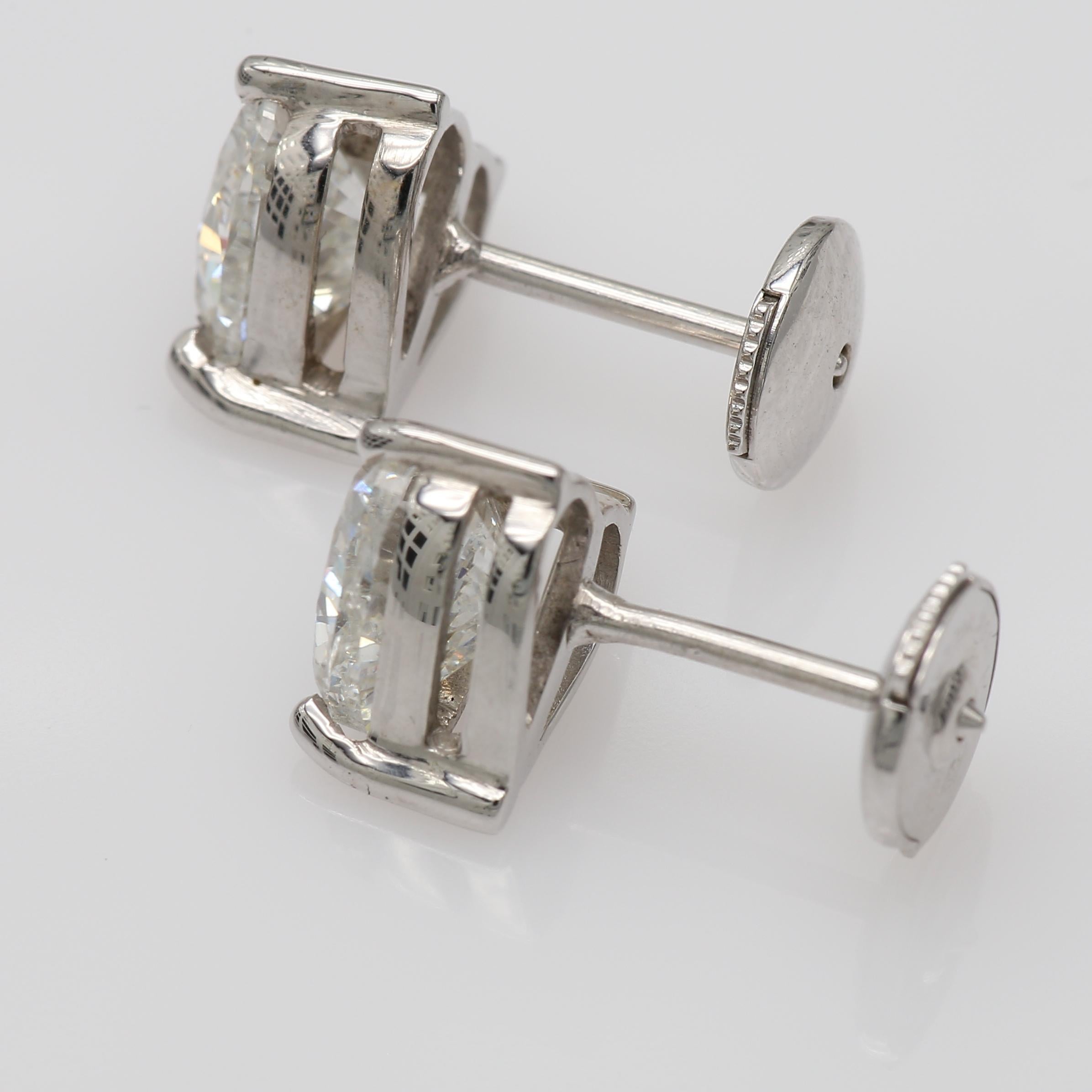 Women's or Men's Heart Shape Diamond Stud Earrings 3.42 Carat in White Gold For Sale