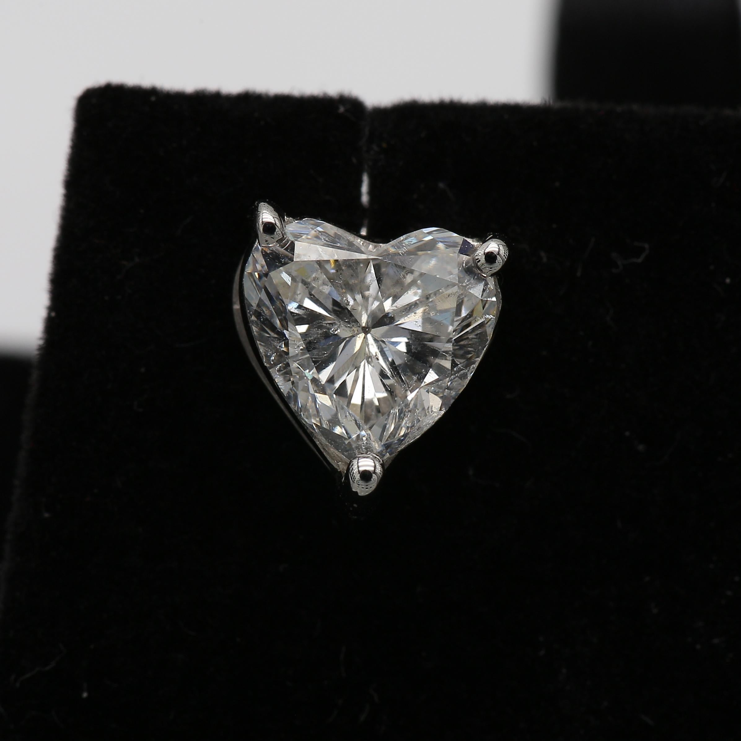 Heart Shape Diamond Stud Earrings 3.42 Carat in White Gold For Sale 2