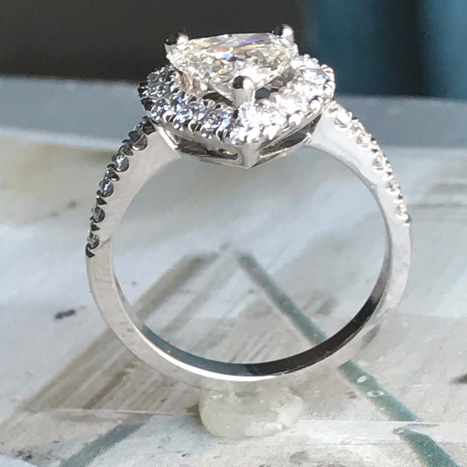 Contemporary Heart Shape Diamond with Diamond Halo Engagement Ring, 1.7 Carat TW, K W For Sale