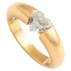 Retro Heart Shape Diamond Yellow Gold 18K Ring Late 20th Century