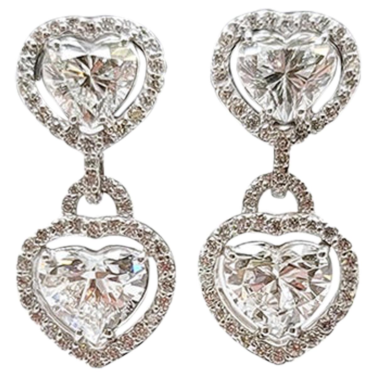 Heart Shape Diamonds Dangle Earrings For Sale