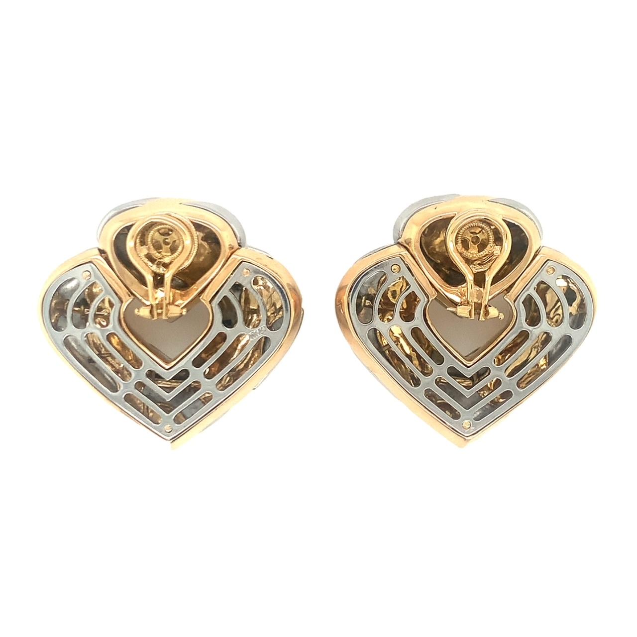 Heart Shape Earrings in 18k Gold and Steel by Marina B, circa 1980s In Good Condition For Sale In Beverly Hills, CA
