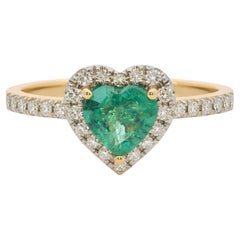 Heart Shape Emerald & Diamond Halo Ring