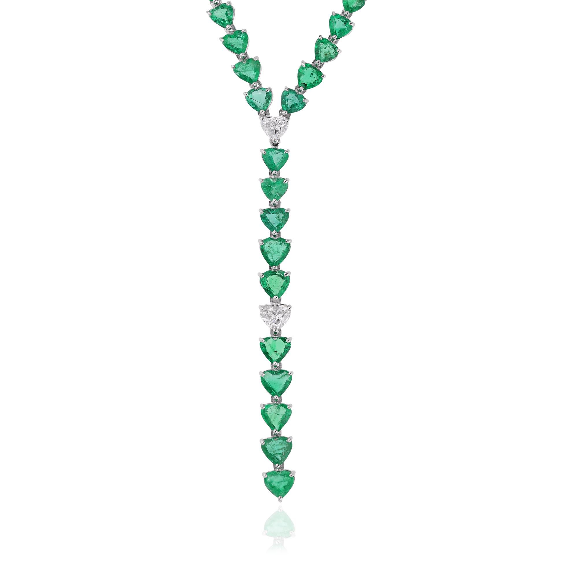 Heart Cut Heart Shape Emerald & Diamond Necklace 14 Karat White Gold Handmade Fine Jewelry For Sale