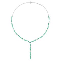 Collier d'émeraudes et de diamants en forme de cœur en or blanc 14 carats, fait main