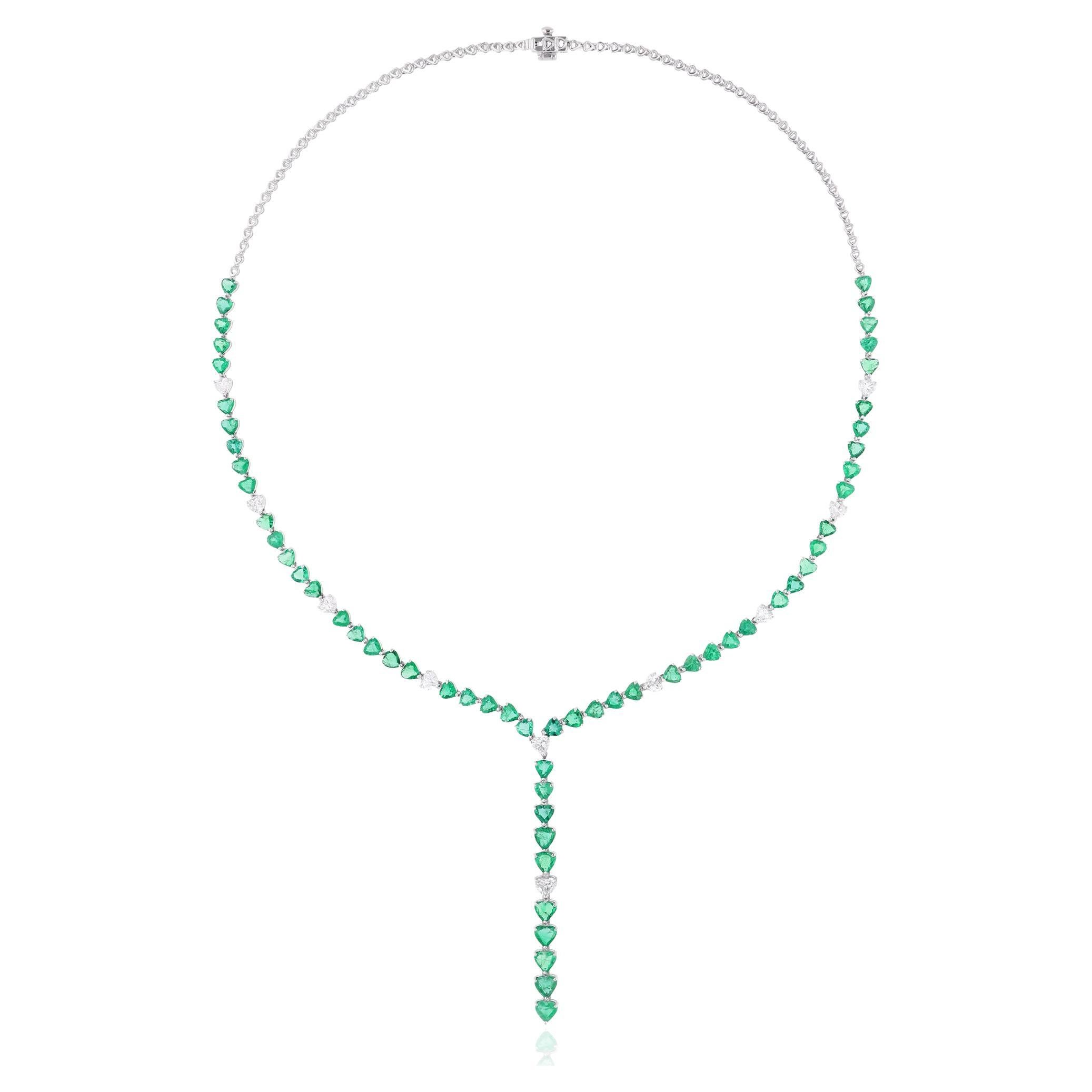 Heart Shape Zambian Emerald & Diamond Necklace 18 Karat White Gold Fine Jewelry For Sale