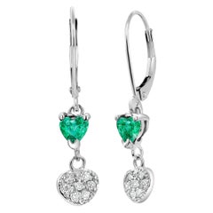 Heart Shape Emerald and Diamond White Gold Hoop Earrings