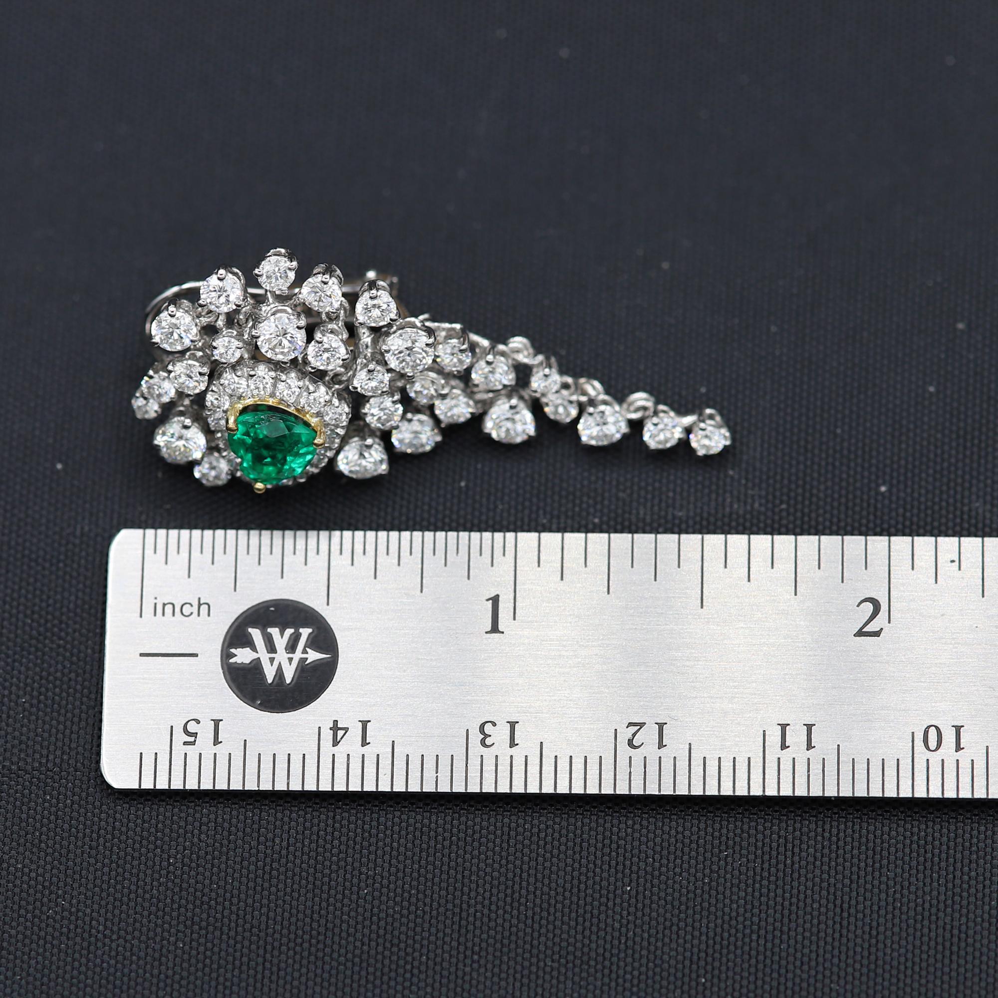 Women's Heart Shape Emerald Earrings Dangling Diamond Earrings 18 Karat White Gold