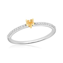 Heart Shape Fancy Orange Diamond Stackable Ring Set in 14k Yellow & White Gold