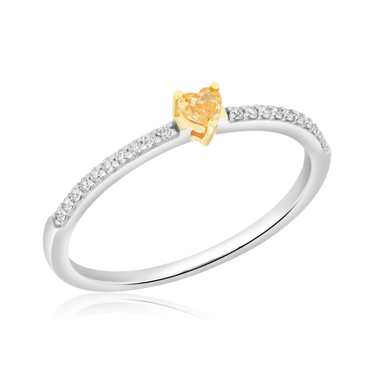 Heart Shape Fancy Orange Diamond Stackable Ring Set in 14k Yellow and ...