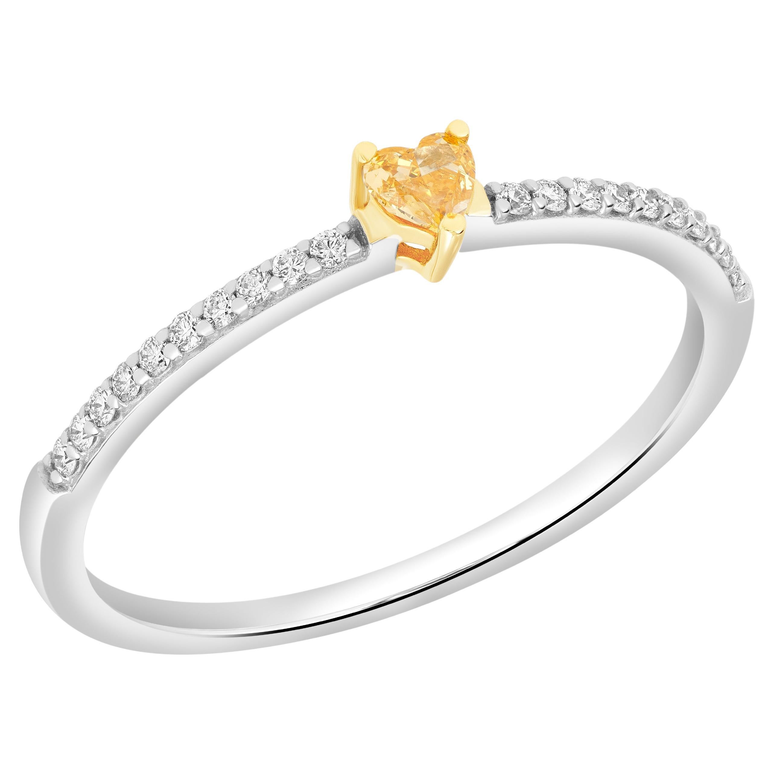 Heart Shape Fancy Orange Diamond Stackable Ring Set in 14k Yellow & White Gold