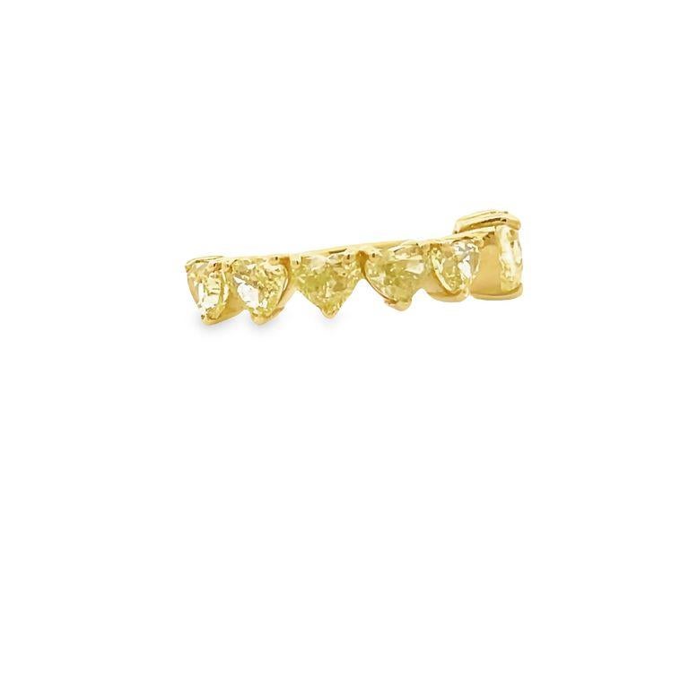 Modern Heart Shape Fancy Yellow Diamond Ring Band 3.21 CT 18K Yellow Gold For Sale