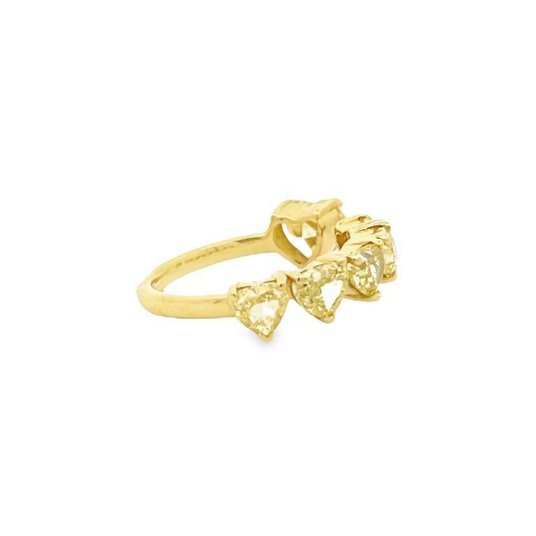 Heart Cut Heart Shape Fancy Yellow Diamond Ring Band 3.21 CT 18K Yellow Gold For Sale