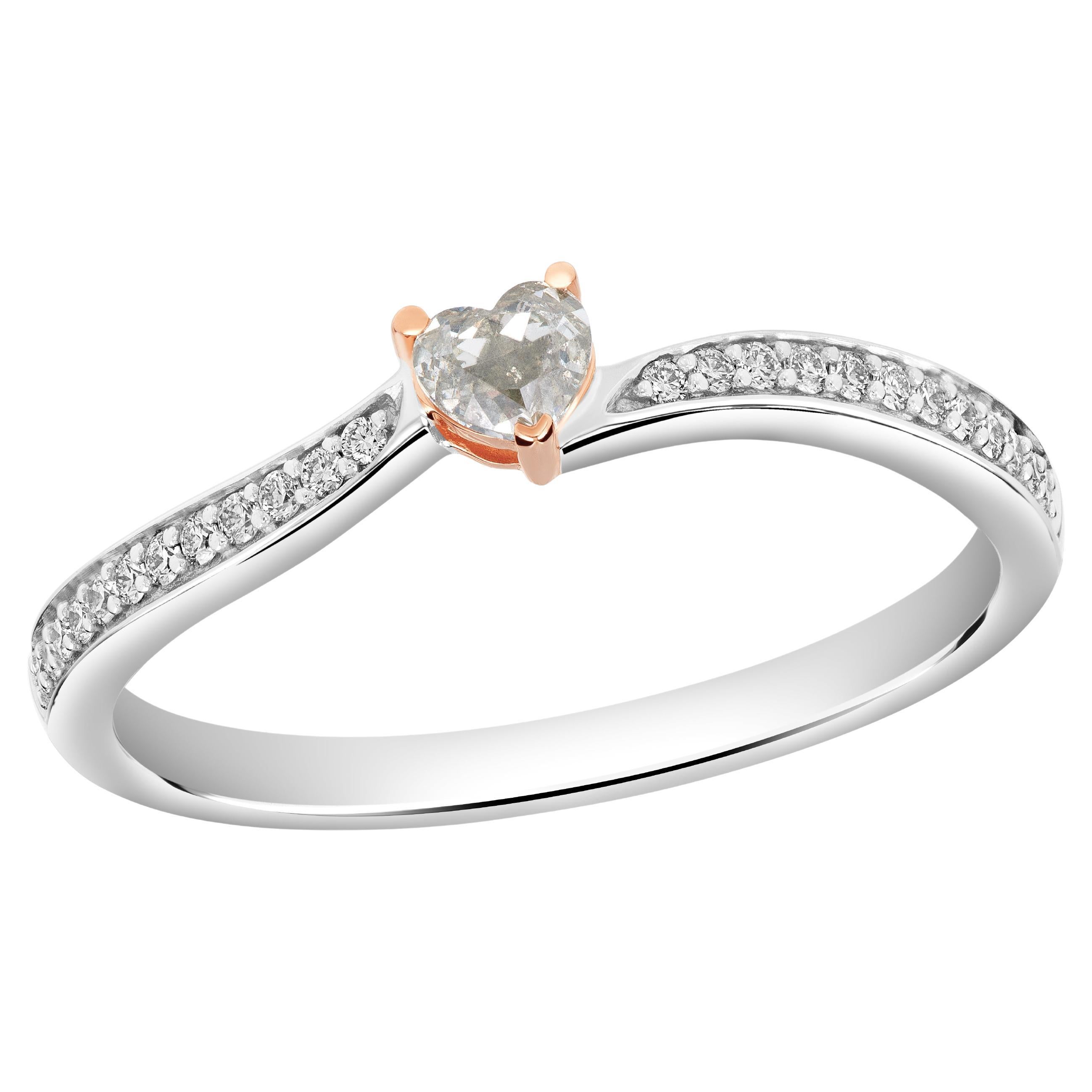 Heart Shape Fancy Yellow Diamond Stackable Ring Set in 14k Rose & White Gold For Sale