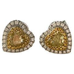 Heart Shape Fancy Yellow Diamond Studs