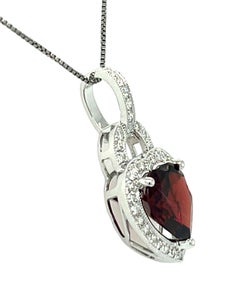 Heart Shape Garnet and Diamond Solitaire Pendant in 14KW Gold