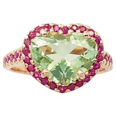 Heart Shape Green Tourmaline with Ruby Ring set in 18K Rose Gold Settings