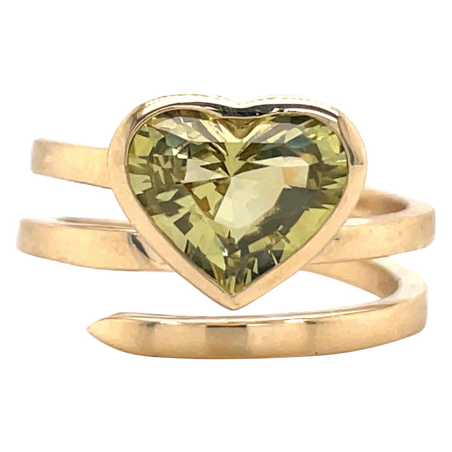 Heart Shape Chrysoberyl Wrap Ring 2.13 Carat 14 Karat Yellow Gold