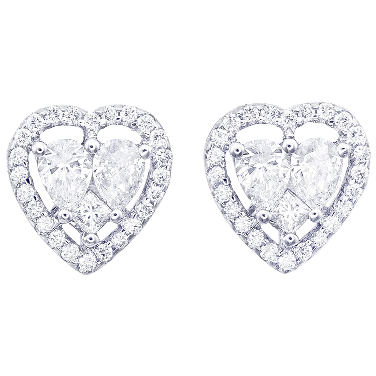 Heart Shape Illusion Diamond Stud Earring in 18 Karat White Gold For Sale