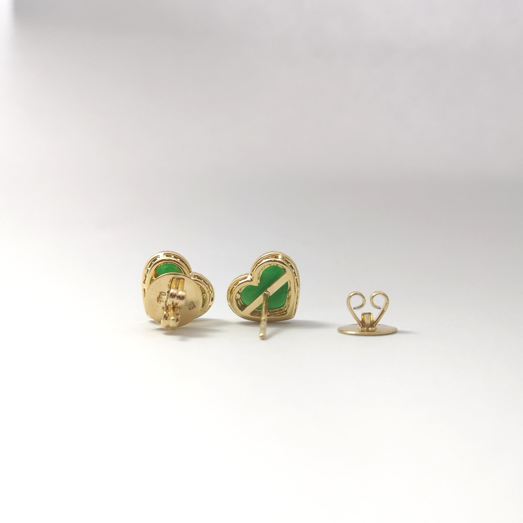 Donna Orecchini di giada a forma di cuore con diamanti incastonati in oro 18K in vendita