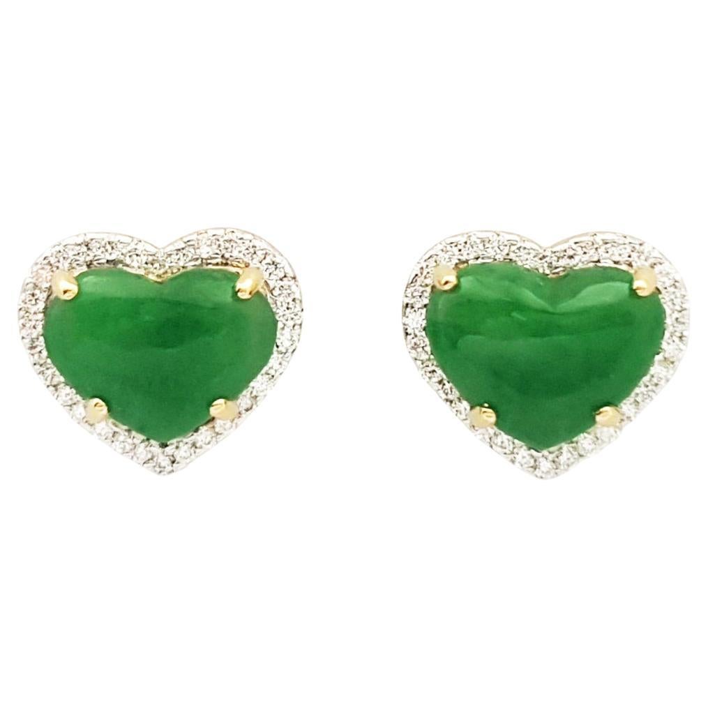 Heart Shape Jade with Diamond Earrings set in 18K Gold Settings