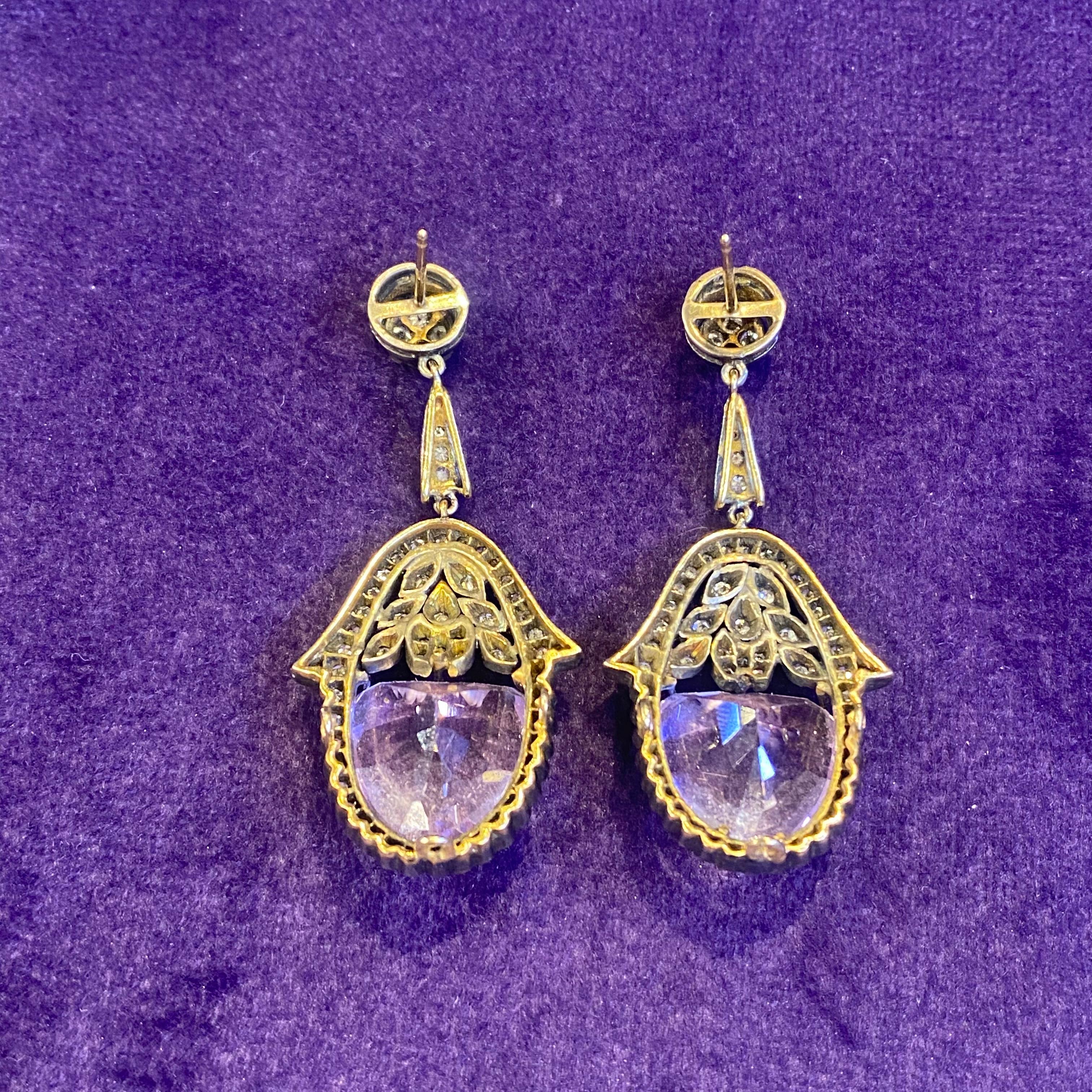 Heart Shape Kunzite & Diamond Earrings  For Sale 2