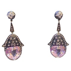 Boucles d'oreilles en forme de cœur en kunzite et diamant 