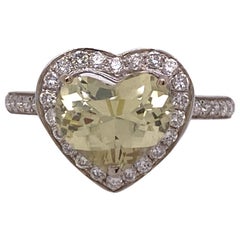 Heart Shape Lemon Citrine Diamond Ring 18 Karat White Gold