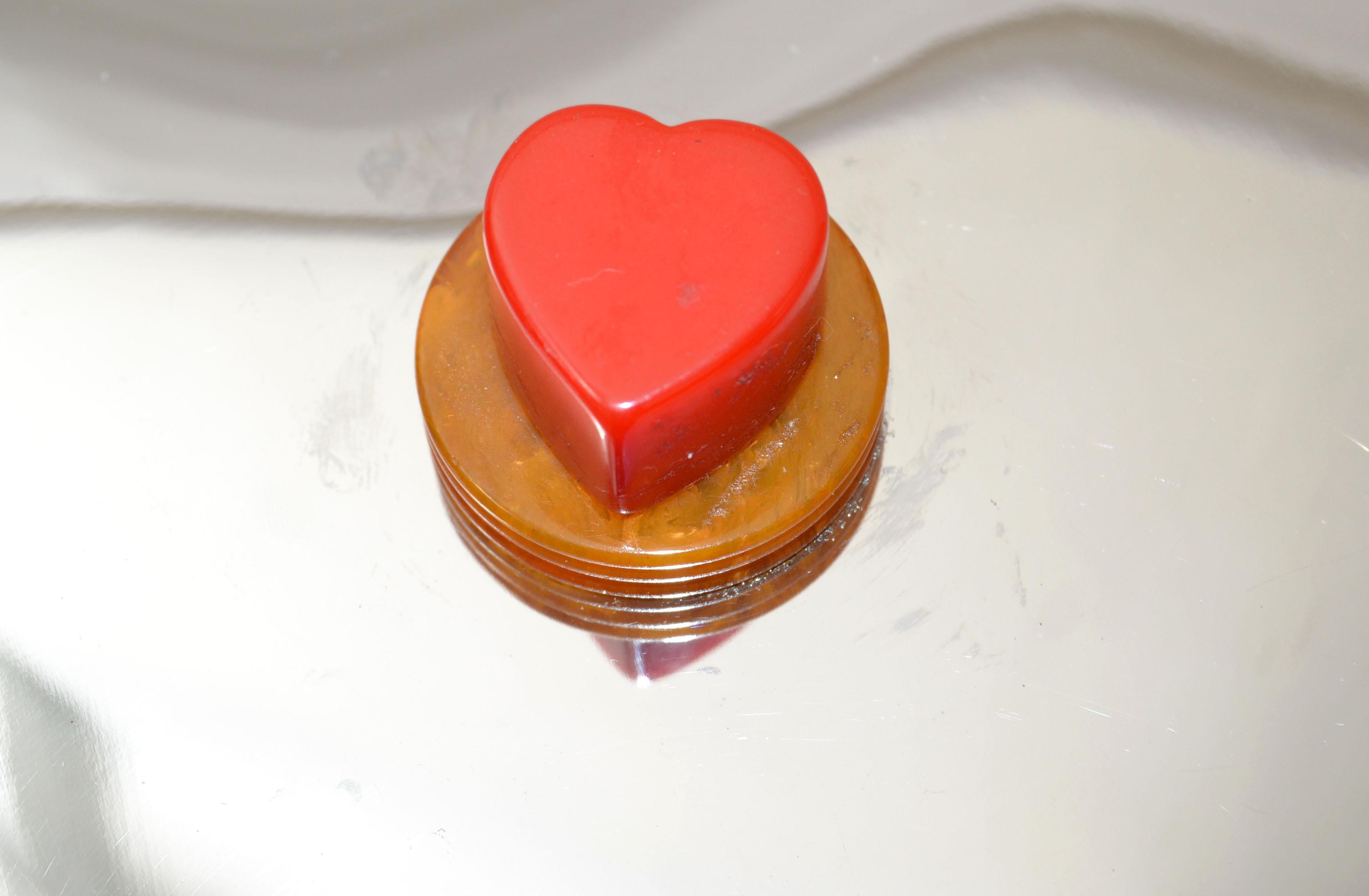 20th Century Heart Shape Lidded Dish in Crystal Glass & Steel with Bakelite & Alabaster Knob For Sale