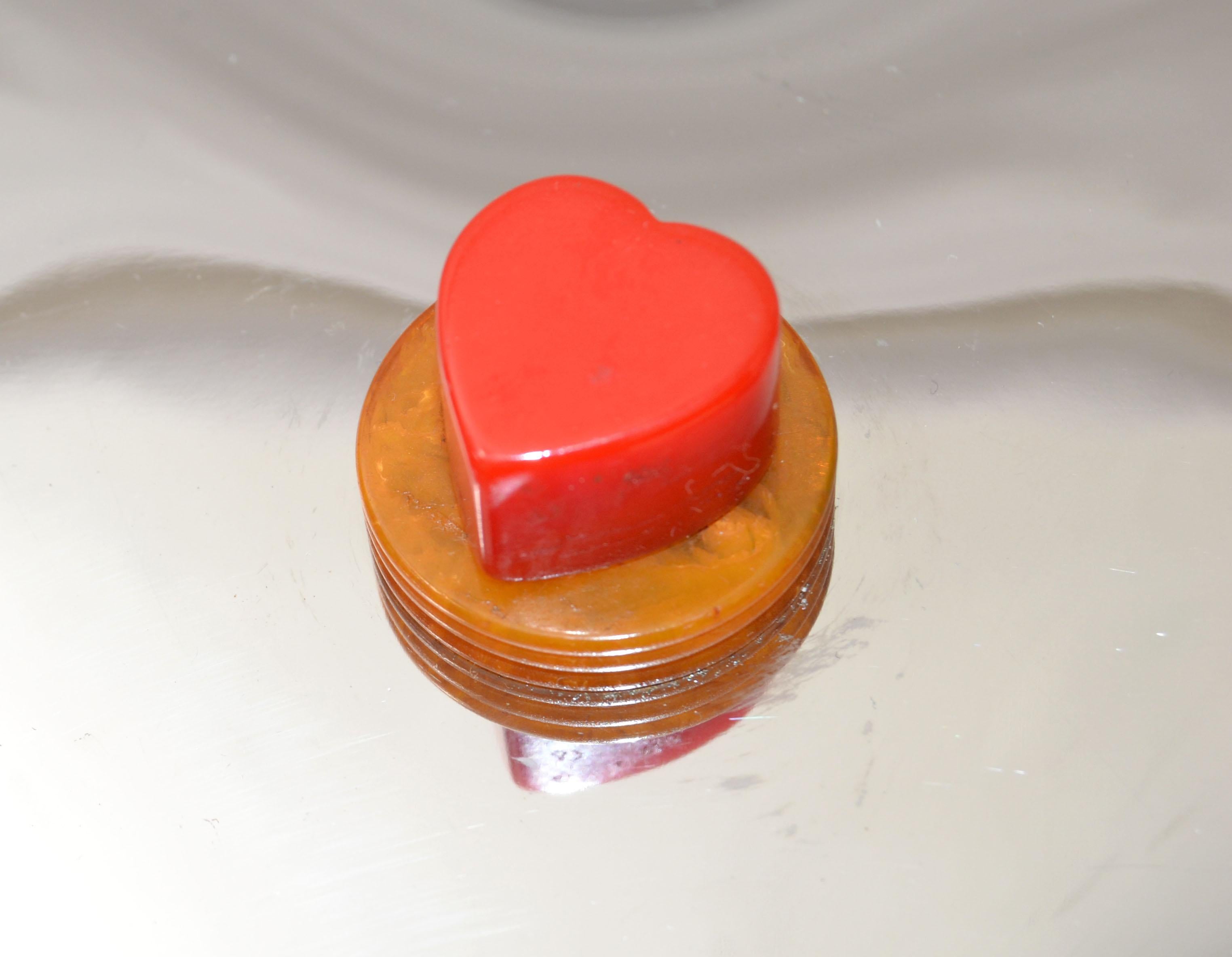 Stainless Steel Heart Shape Lidded Dish in Crystal Glass & Steel with Bakelite & Alabaster Knob For Sale