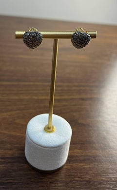 Heart Shape Love Champagne Brown Diamond Pave Set 14K Yellow Gold Stud Earrings